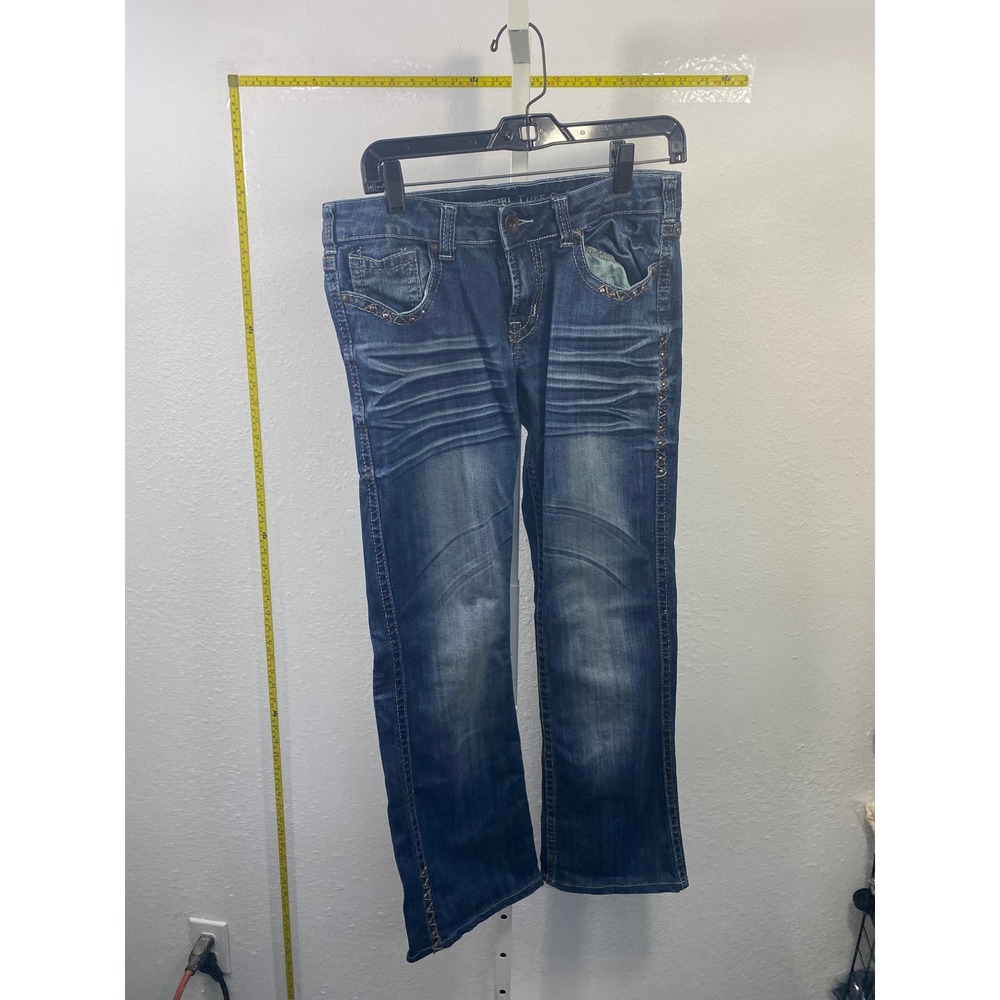 Cowgirl Tuff Co Womens Dark Wash Studded Bootcut Western‎ Denim Jeans Blue 32x31